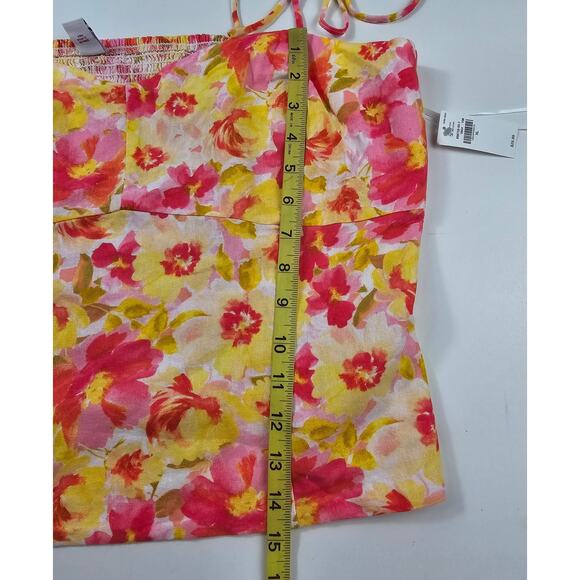 NEW NWT Bright floral linen blend tie strap tank top whimsical summer sz XL pink - Picture 7 of 7